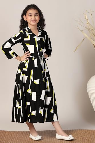 Image of Fashion Dream Girls Calf Length Abstract Printed Dress|Western Midi Dresses|Long Frock for Kids