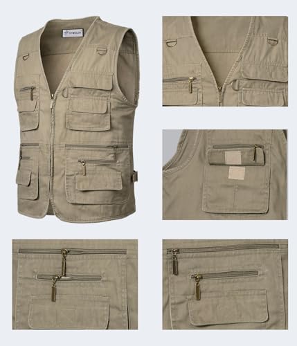 Image of Mens Gilet Waistcoat Safari Multi Pocket Fishing Hunting Hiking Vest Waistcoat Jacket Breathable Photography Top
