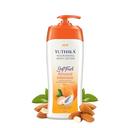 Image of Yuthika Naturals Almond Soft Touch 500ml Body Lotion for Women & Men | 72Hr Hydration | for Dry to Very Dry Skin | Enriched with Almond Oil | Non Greasy & Healthy Looking Skin