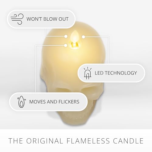 Image of Luminara Flameless Halloween Decor - Skeleton Figural LED Candle Natural Color, Ivory, 3.74 inch x 4.25 inch Real Wax Moving Flame Battery Operated w /Timer