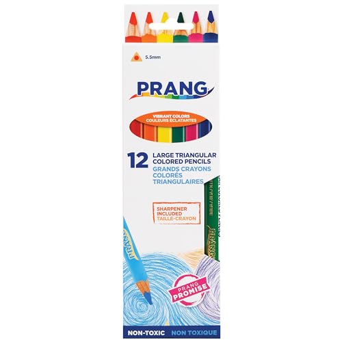 Image of Prang Triangular Colored Pencils With Sharpener, Assorted Colors, 5.5 mm Core, 12 Count