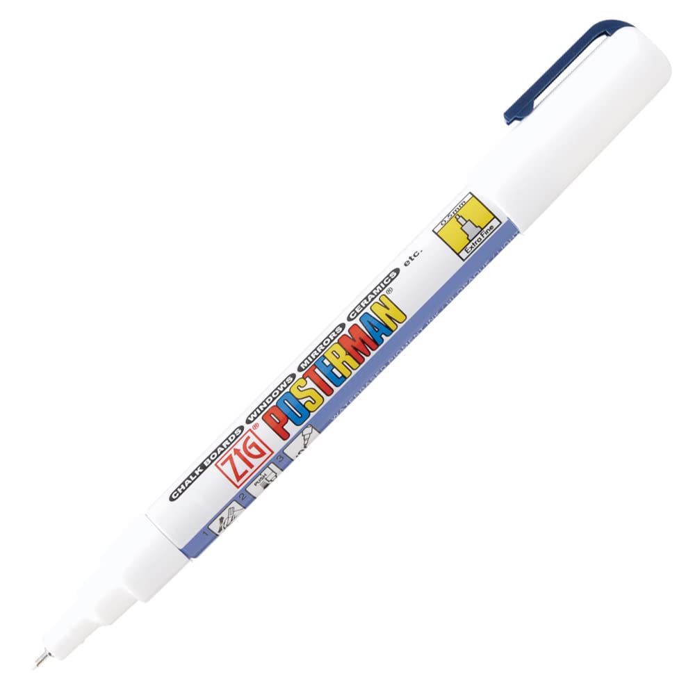 Zig POSTERMAN Extra Fine WHITE Chalk Markers Are Effective On Surfaces Such As Glass, Plastic, Metal, Wood And Stone Permanent Marker For Lettering, Calligraphy, Illustration Art, Drawing, Writing,