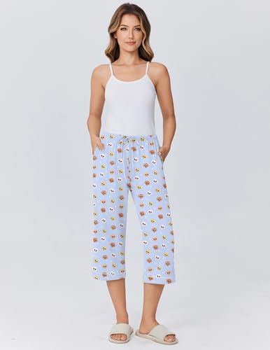 Image of Ekouaer Womens Pajamas Pants Capri Pj Bottoms with Pockets Sleep Pants | Comfy Drawstring Printed Soft Lounge Pants for Home, Daliy Wear