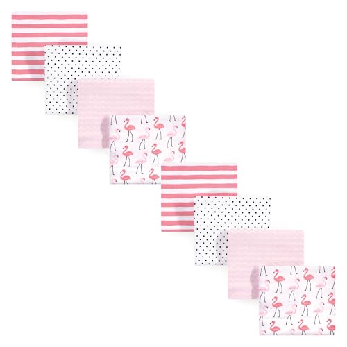Image of Hudson Baby Unisex Baby Cotton Flannel Receiving Blankets Bundle Set, Pink Flamingos 8-Pack, One Size