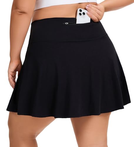 Sekino Women'S Plus Size Tennis Golf Skirts High Waisted With Inner Shorts Pockets Casual Athletic Sports Skorts Skirt Black 2X