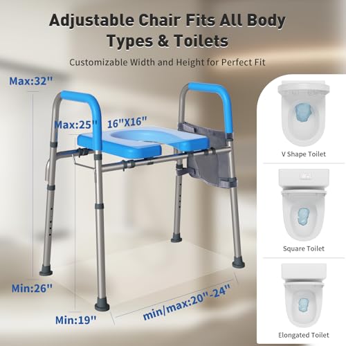 Image of WHLICKS 500lbs Toilet Seat Risers with Handles, Padded Raised Toilet Seat for Seniors, Adjustable Height Toilet Riser, Handicap Elevated Seat, Fit Any Toilet, Blue