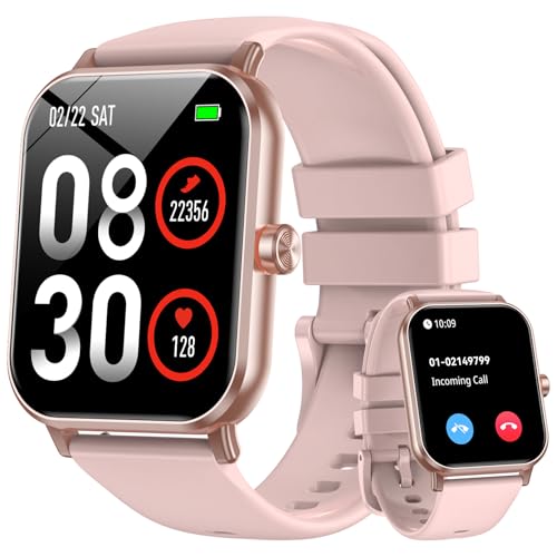 Smart Watch for Men Women, 1.85' HD Fitness Tracker with Bluetooth Calls, 5 ATM Waterproof, 130+ Sport Modes, 24/7 Heart Rate/Sleep Monitor, Pedometer, Calories, Smartwatch for Android iOS (Pink)