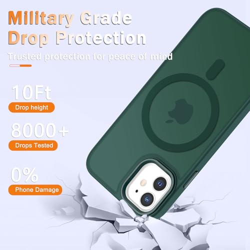 Image of YENAPOON for iPhone 12 Pro /iPhone 12 Case, Matte Magnetic Case, Dark Green | Fit for Magsafe, Screen Protector Included, Matte Translucent Frosted Slim Shockproof Protective Phone Cover