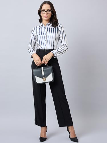 Image of Style Quotient Women Beige White Stripe Printed Formal Shirt