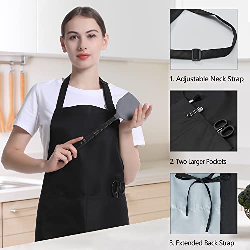 Funchaos 4 Packs Unisex Black Chef Apron, Waterproof Adjustable Aprons With 2 Pockets, Men Women Personalised Apron For Cooking, Kitchen, Gardening, Restaurant, Coffee House #TOP2