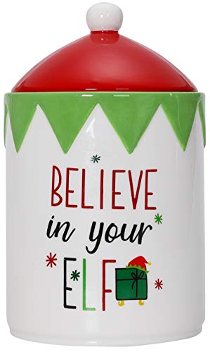 Stephanie Imports Believe In Your Elf Christmas Themed Winter Holiday Ceramic Cookie Jar