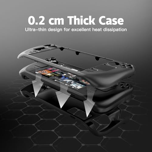 Image of bibuks Steam Deck /OLED Protective Case,Non-Slip Skin Protective Shell Accessories,Steam Deck Case with Kickstand ,2 Screen Protector, 4 Thumb Grip (Black)