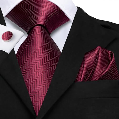 Image of Hi-Tie Silk Ties for Men Plaid Paisley Striped Necktie Pocket Square Cufflinks Set Formal Business