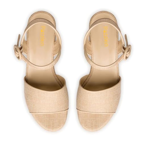 Pazzion Women Chunky High Heel Platform Sandals Open Toe Ankle Strap Buckle Ladies Shoes for Bridal Prom Event Size 4-16 US3