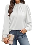 WIHOLL White Long Sleeve Shirts for Women Business Casual Outfits Blouses for Women Dressy Casual Fall Clothes 2025 Fashion Clothing Mock Neck Cute Womens Tunic Tops White M