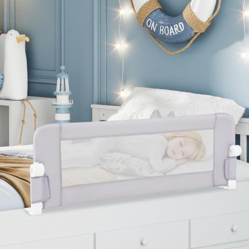 Image of BABY JOY Bed Rails for Toddlers, Extra Long, Swing Down Safety Bed Guard for Convertible Crib, Folding Baby Bedrail for Kids Twin, Double, Full Size Queen & King Mattress (47-Inch, Light Gray)