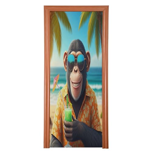 FLildon Beach Monkey Coctail Door Cover Decoration, Party Accessory Porch Decor for Festive Ornament Room Door Covers 32 x 79 Inch