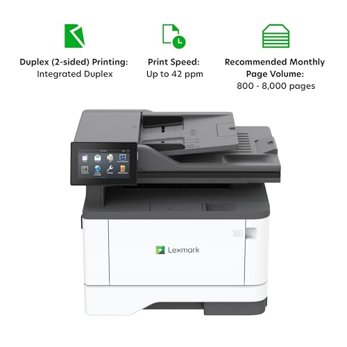 Image of Lexmark MX432adwe Monochrome Laser Printer, Integrated Duplex, Recommended Monthly Page Volume: 800-8,000 Pages, Print Speed: Up to 42 ppm (29S8100)