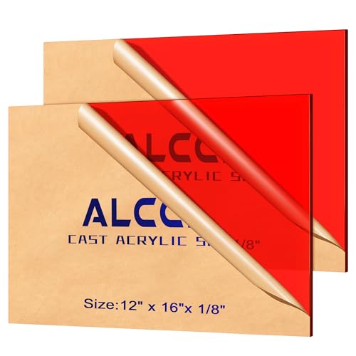 Image of Red Acrylic Sheet 12 inch x 16 inch, 2 Pack 1 /8 inch Thick Translucent Cast Plexiglass Sheets for Laser Cutting & Engraving, Red Acrylic Panel for DIY Crafts, Signage, CNC, Cricut & Glowforge