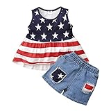 QLIPIN 4th of July Toddler Girl Outfit American Flag Shirt and Ripped Denim Shorts Baby Girl Patriotic Summer Clothes