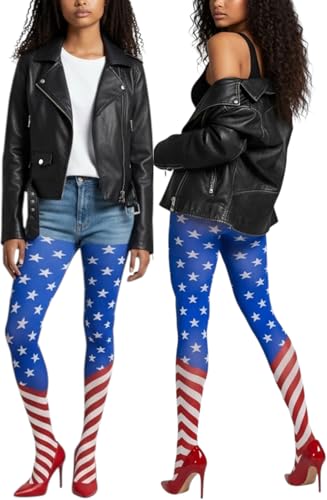 Image of ToBeInStyle Women's Superhero Superwoman American Flag Opaque Tights Costume Pantyhose