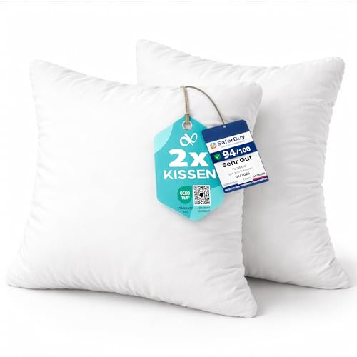 Flowen Kissen 60x60 Kopfkissen 2er Set f&uuml;r Sofa und Bett Innenkissen Hypoallergene Anti-Milben Kissenf&uuml;llung mit Weicher Gesteppter Kissenbezug 100% Polyester f&uuml;r Haus/Hotel