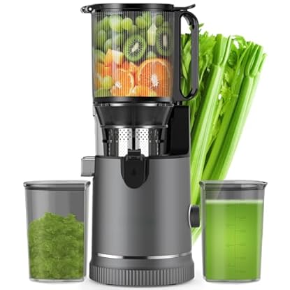 Foto di Estrattore di Succo - Slow Juicer con Bocca da 147 mm & Motore 400W | Alta Estrazione & Conservazione Nutrienti | Capacità 1,8L con 2 Bicchieri | Estrattore per Frutta e Verdura Intera