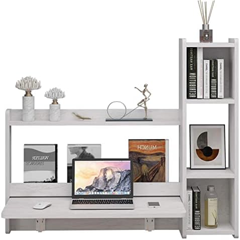 Pmnianhua Wall Mounted Drop-leaf Table, Floating Laptop Desk, Foldable Hanging Table Shelf, Multifunctional Computer Workstation with Storage Compartments in Home Office for Space Saving (grey-white)
