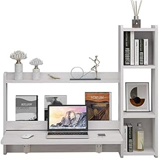 Pmnianhua Wall Mounted Drop-leaf Table, Floating Laptop Desk, Foldable Hanging Table Shelf, Multifunctional Computer Workstation with Storage Compartments in Home Office for Space Saving (grey-white)