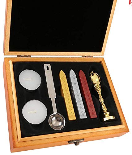 MNYR Vintage Custom Wedding Wax Seal Stamp Kit 2 Initial Monogram Melting Spoon Stick Candle Wooden Gift Box Invitation Gift Wrap Package Custom Customize Personalized Logo Word Sealing Wax Stamp Set