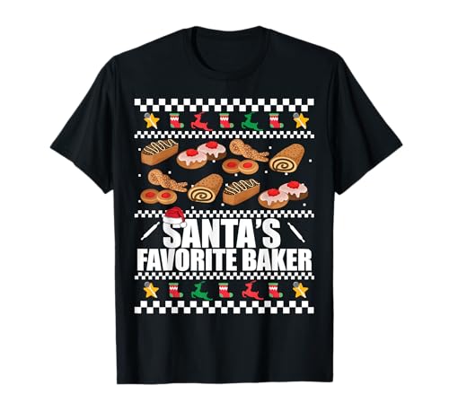El feo meme de horneado de suéteres navideños de SANTA'S FAVORITE BAKER Camiseta