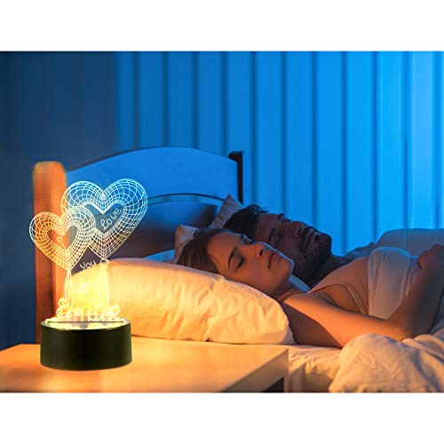 Valentines Day 3D Optical Double Heart Balloon Night Light Usb 7 Colors Change Sleep Lamp Double Heart Led Night Lamp Touch Lamp For Lover Wife Boyfriend Girlfriend Decoration Valentine's Day Gift #TOP4