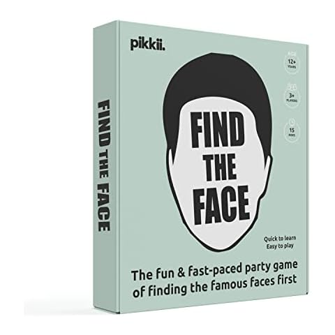 Pikkii Find The Face The Fun Party Game of Finding the Famous Faces First | Celebrity Card Game for Ages 12+| Travel-Sized Box Cover