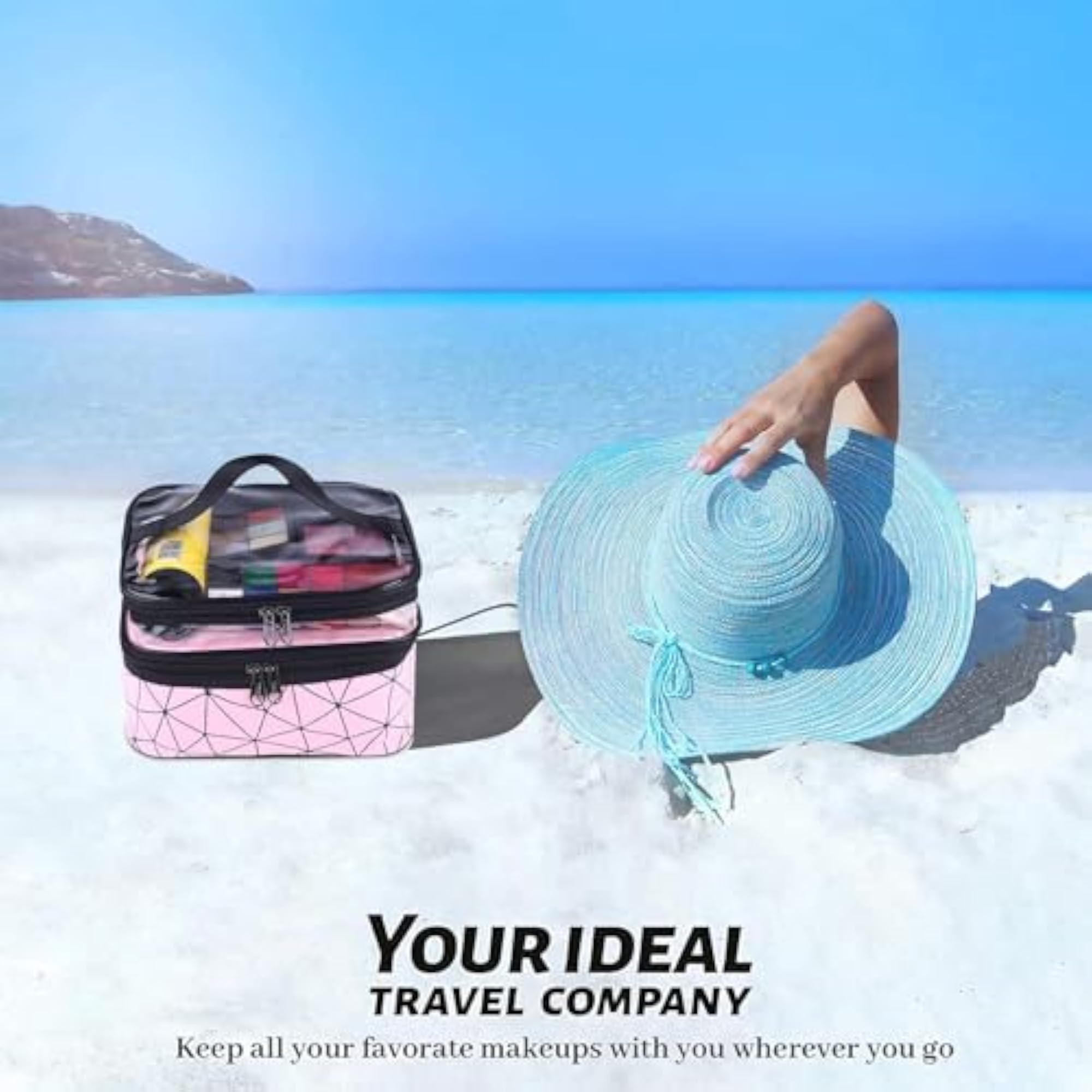 2-Layer Geometric Pattern Travel Cosmetic Bag, Clear Top