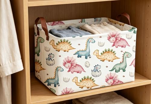 Image of Essme Dinosaur Baskets,Cute Basket ,Dinosaur Baskets with Handles for Dinosaur Room Decor, Clothes,Books Bins.(Cute Dinosaur )