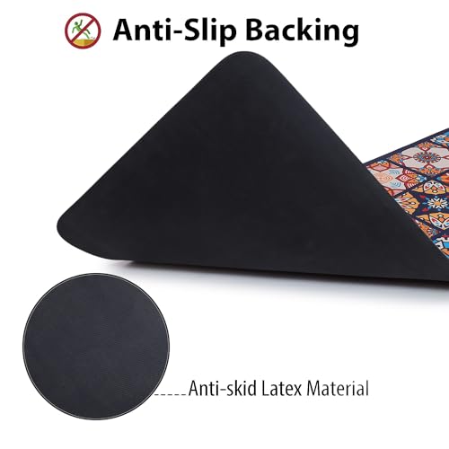 HomeCloud Rubber Kitchen Mats for Floor Set of 2 Pcs|Non-Skid, Soft Absorbent Rugs for Kitchen, Laundry, and Hallway|120x40cm, 40x60cm| 4mm Thickness (Rangoli_Blue), rectangular