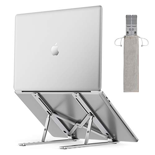 Portable Laptop Stand for Desk - OMOTON LA02 Adjustable Foldable Aluminum Laptop Stand Riser, Compatible with MacBook Air, Macbook Pro, HP, Dell, Lenovo and More (Up to 15.6 inch), Grey