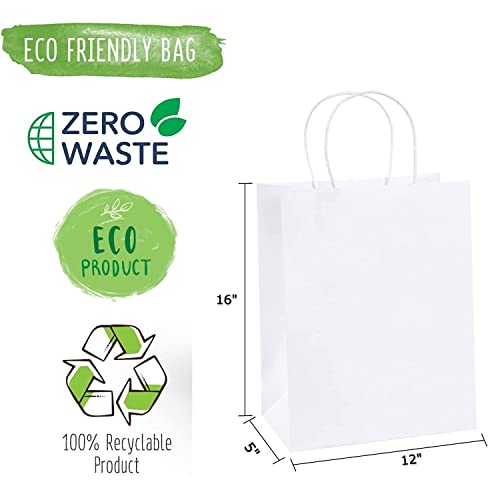 Image of RanGit Bhumi Gift Bags- White Paper Bags for return Gifts- Shopping Retail Large Paper Carry Bags, Party Favor Return Gifting Bags, Disposable, Recyclable (12x16x5 in White, Pack of 25)