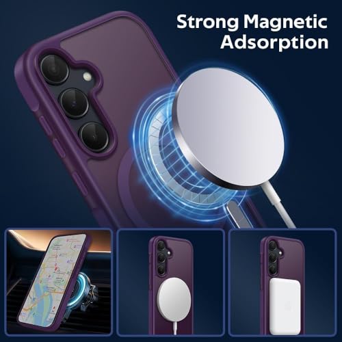 Image of Elzzi Magnetic Magsafe Designed for Samsung A55 5G Case Translucent Matte Hard PC + TPU Back Cover [Compatible with MagSafe] Phone Case (Deep Purple)