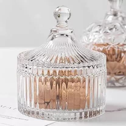 Image of Elegant Crystal Glass Jar with Lid - Decorative Candy Box, Dry Fruit & Cookie Storage Container for Kitchen, Dining & Gifting - Multipurpose Transparent Glass Organizer