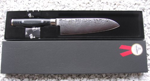 Yaxell Damascus - Juego de cuchillos japoneses (de cocina largo y Santoku más afilador)