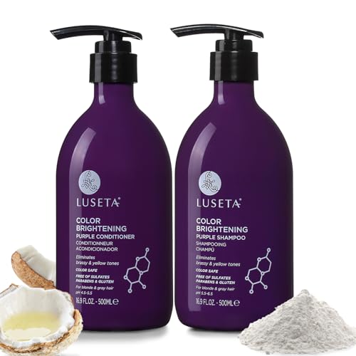 Luseta Purple Shampoo and Conditioner Set for Blonde, Gray - Color Treated Hair - Sulfate Free Paraben Free - Infused with Cocos Nucifera Oil for Curly and Damaged Hair - 2x16.9oz
