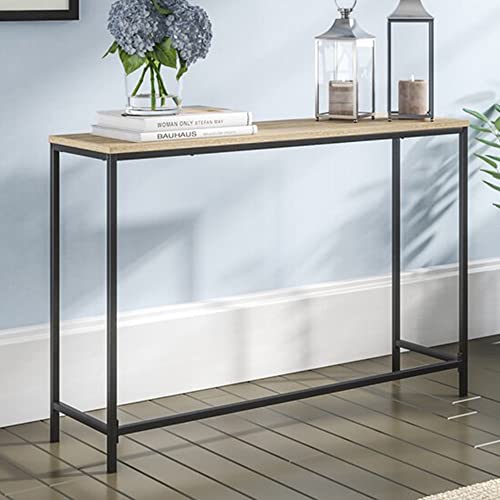 [en.casa] Mesa Consola Kronoby Mesa de Entrada Rectangular para Dormitorio Salón Pasillo Mueble Recibidor Mesa Auxiliar Metal/MDF 80 x 100 x 30 cm - Negro Efecto Roble