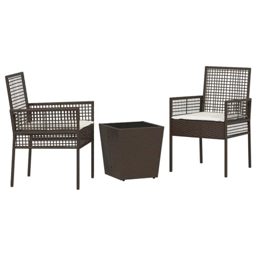 Makastle Ensemble Bistro de Jardin avec Table 3 Pièces, Chaise de Patio avec Placage en Rotin polyéthylène pour Terrasse Balcon, Marron et Blanc Crème 41.5...