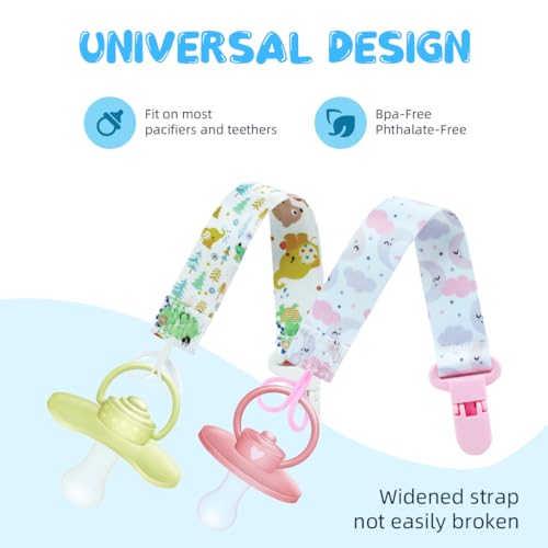 Image of SNOWIE SOFT 4pcs Anti Lost Pacifier Strap Clip for Toddlers Cartoon Fabric Pacifiers Clip for Soother, Anti Lost Baby Pacifier Attaching Strap