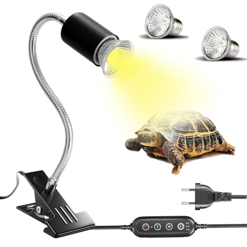 UQTUKO Lampe chauffante Tortue, Reptiles Lampe Tortue Terrestre avec minuterie und 2 UVA UVB 50W Lampe Terrarium avec pince pivotante à 360° Lampe chauffante...
