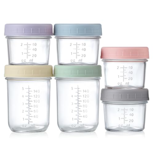 Image of VITEVER Glass Baby Food Storage Containers, 4 Pack 4oz & 2 Pack 8oz Baby Food Storage Jars With Lids, Baby Food Maker, Microwave, Dishwasher & Freezer Safe