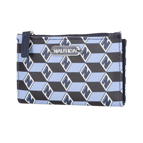 Image of Nautica High Tide Small Wallet for Women, RFID Blocking Slim Credit Card Holder with Zipper Coin Pocket, Bifold Compact Wallet with ID Window, Glacial Blue