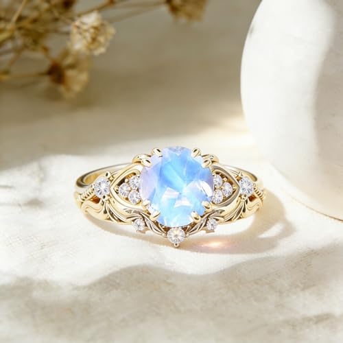 Image of Gemstone Vintage Rings for Women s925 Sterling Silver Round Cut 1.0 Carat Gemstone with Moissanite Promise Engagement Anniversary Ring for Her