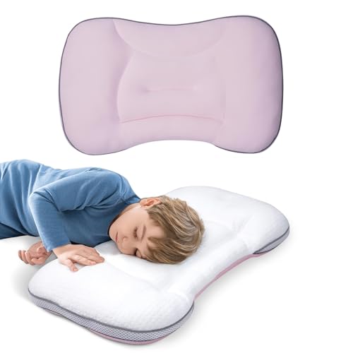 Image of Neck Support Toddler Pillow 12x20 Inch, Dual-Sided Cooling & Soft Pillow, Breathable Ice Silk and Cotton Blend, 2 Height Ergonomic Design, Machine Washable (Pink)
